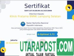 Atas Dedikasi Kerja Nyata Pelayanan Rehabilitasi, BNNK Lampung Selatan Diganjar Penghargaan oleh BNN RI